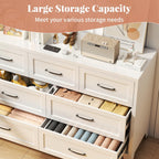 7-Drawer Dresser for Bedroom, 52" Wide White Steel Chest of Drawers with Anti-Tipping Design, Odor-Free Easy to Clean Storage Organizer for Living Room, Entryway, Hallway, Home Office