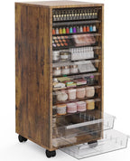 WOPITUES Storage Drawer Cart, Mobile Storage Cabinet, Makeup Storage with 10 Large Clear Drawers, Utility Wooden Rolling Cart on Wheels, for Cosmetic, Art Craft, Office Supplies, Toy, Brown