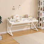 Long Desk with Monitor Stand - 63" Double Long Computer Table for 2-Person Workstation, Large Writing Study Work Desk for Home and Office, White