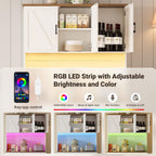 71" Kitchen Pantry Cabinet with Charging Station & LED Lights, Tall Kitchen Storage Cabinet with Hutch Coffee Bar, Farmhouse Pantry with Door Shelf & pull out Shelf for Dining Room Kitchen, White