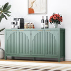 58" Modern Fluted Sideboard Buffet Cabinet with Storage, Modern Credenza with Arched Doors, Coffee Bar Table, Wood Media TV Console Table Credenza for Living Room Hallway Entryway (Green)