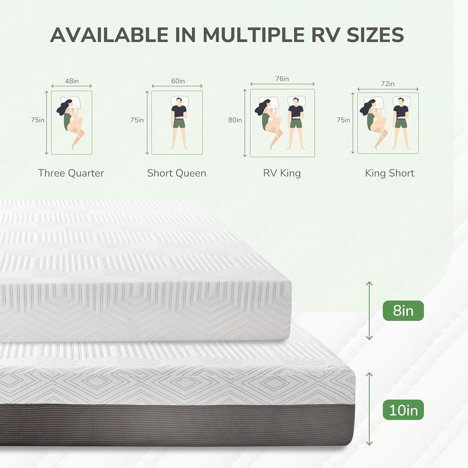 8 Inch RV Short Queen Mattress, Charcoal Gel Memory Foam Mattress, Breathable & Odor-Eliminating, Pressure Relief, Medium Firm, CertiPUR-US Certified, Bed in a Box, 60"x75"