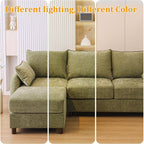 86'' Sectional Couches, L Shaped Couch with Movable Chaise Lounge,Comfy 3 Seats Sofa with Thick Cushion,Wood Legs,2 Throw Pillows,Sectional for Living Room,Bedroom,Apartment,Chenille,Green