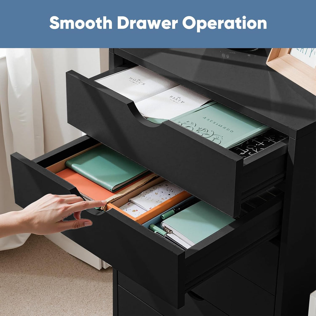 OLIXIS 7 Drawer File Cabinet, Mobile Filing Cabinet Under Desk Storage Organization with Wheels, Vertical Filing Chest Rolling Wood Small Desk Printer Stand for Home Office, Dark