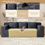 71" Corduroy Living Room Sofa, 3 Setaser Deep Seat Couch with 3 Lumbar Pillows, Comfy Boneless Sofa Modern Compressed Couch for Bedroom, Office, Apartment, No Assembly, Flat Armrests (Dark Grey)