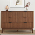 Fluted Dresser for Bedroom,49.6'' Modern Wooden Walnut Dresser with 6 Drawers, Bedroom Dressers, Natural Wood Chest of Drawers for Living Room, Hallway (Walnut)