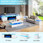 AMERLIFE Fireplace TV Stand with 36" Fireplace, 70" Modern Fireplace Entertainment Center LED Lights, 2 Tier TV Console Cabinet for TVs Up to 80", Ivory White
