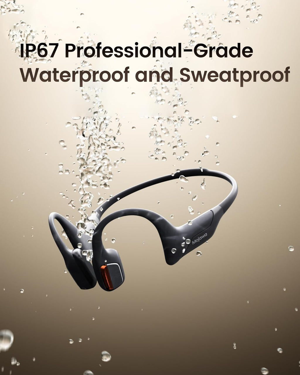 mojawa Purra Run Bone Conduction Sport Headphones  Open-Ear Bluetooth Headphones with Mic  IP67 Waterproof  Deep Bass  Voice Control  Secure Fit for Running  Cycling  and Workouts (Black)