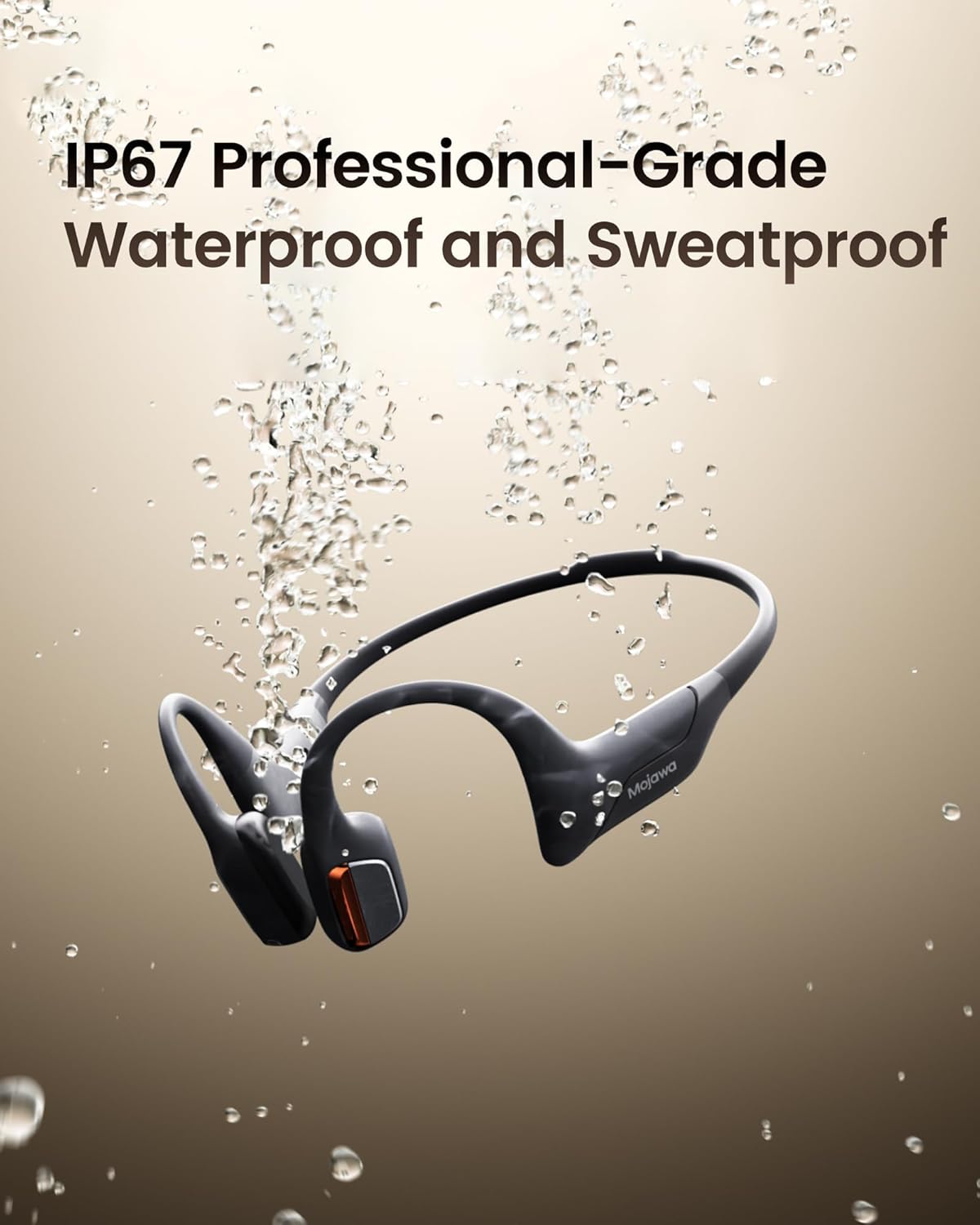 mojawa Purra Run Bone Conduction Sport Headphones  Open-Ear Bluetooth Headphones with Mic  IP67 Waterproof  Deep Bass  Voice Control  Secure Fit for Running  Cycling  and Workouts (Black)