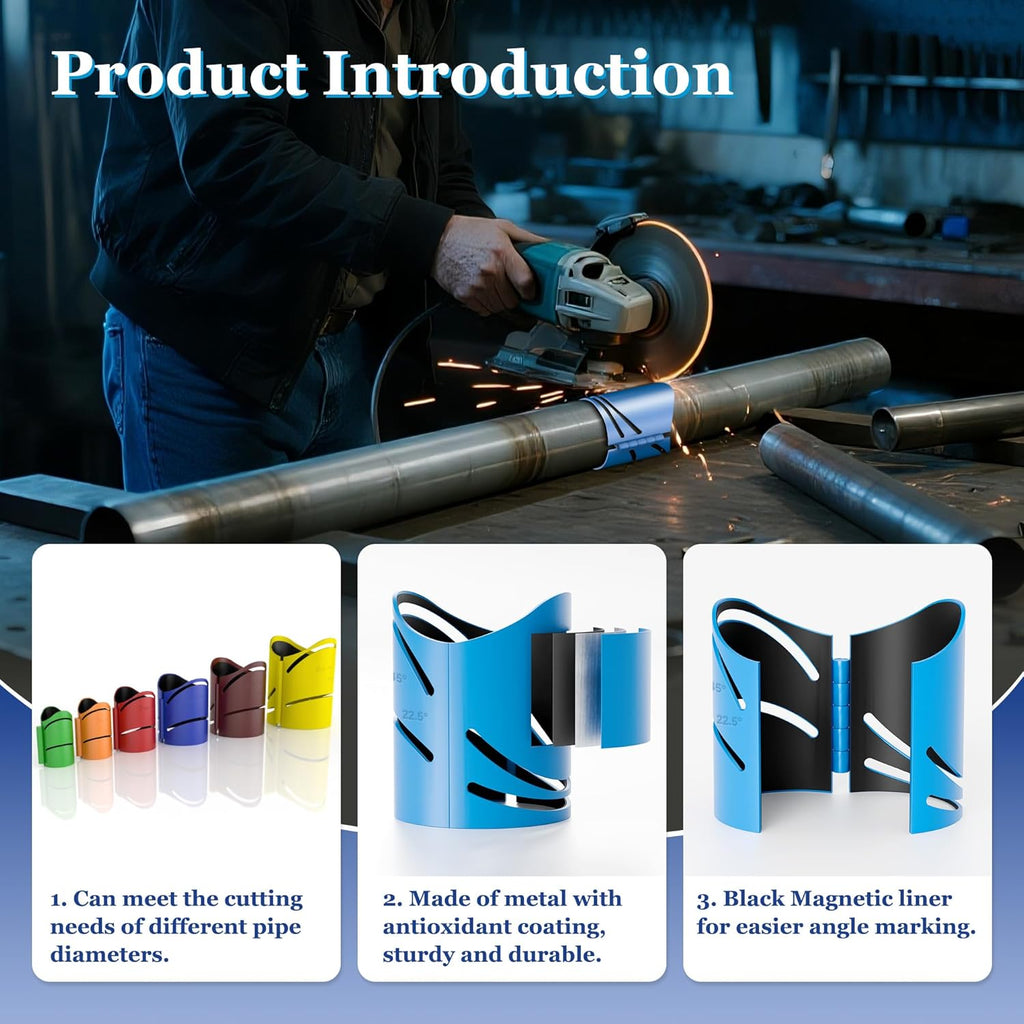 6-Pack Metal Pipe Cutting Guide Kit - Suitable Pipe Diameters 1-5/8", 1-7/8", 2-3/8", 2-7/8", 3-1/2", 4-1/2" | Markable 22.5°, 45°, 90° | Cross & Saddle Cuts | Anti-Shift Magnetic Liner
