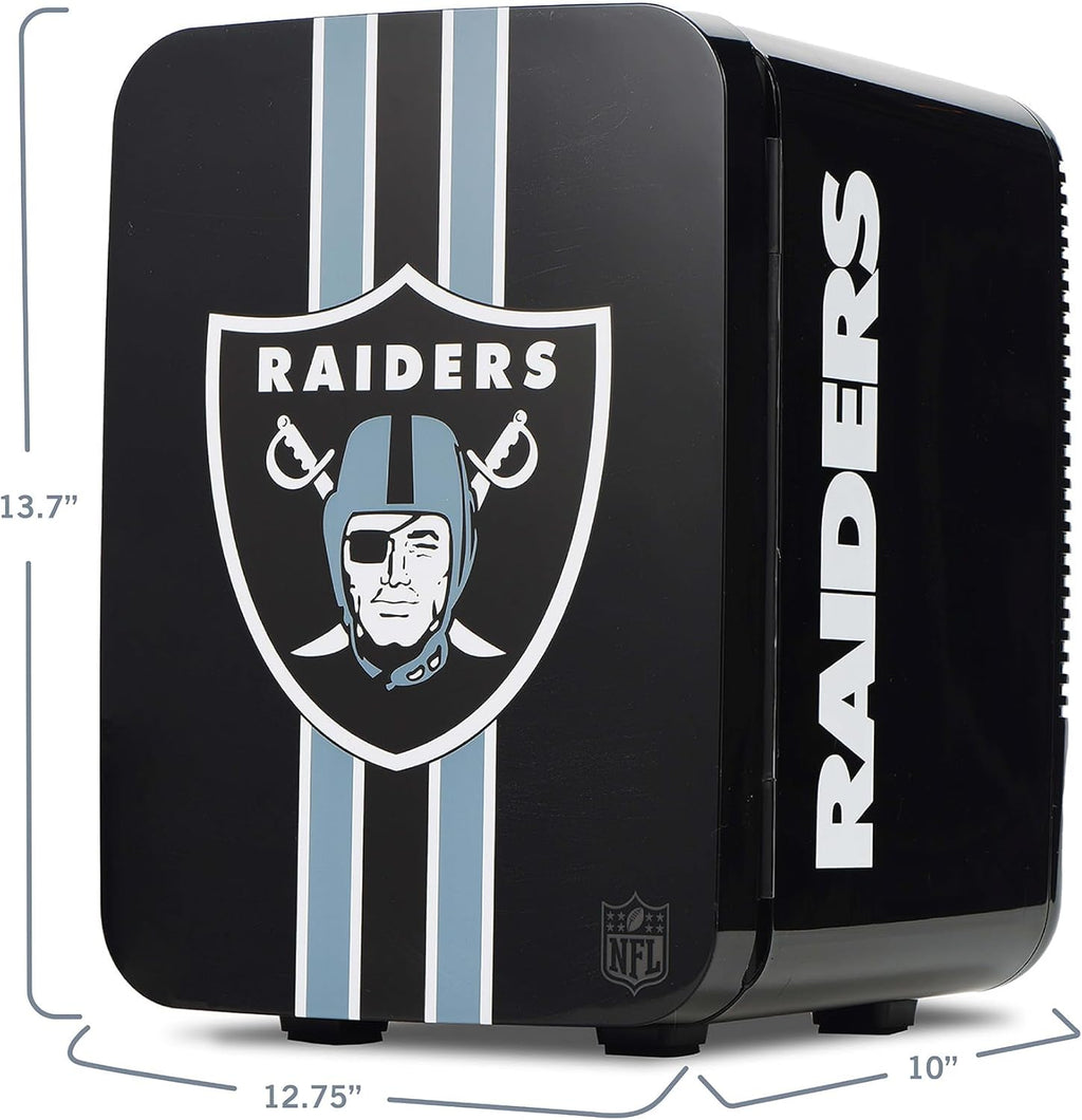 Ukonic NFL Las Vegas Raiders 15-Can Mini Fridge 10L – AC/DC Powered, Official Team Colors & Logo, Portable Cooler for Tailgates, Home, Office, or Car