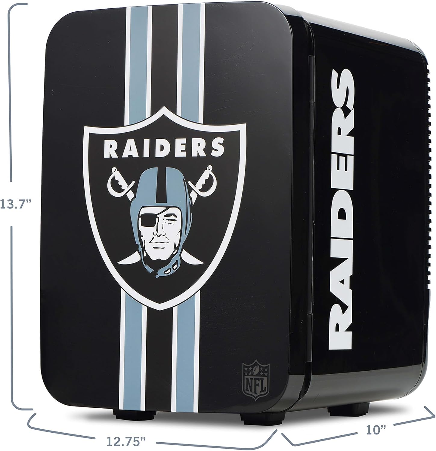 Ukonic NFL Las Vegas Raiders 15-Can Mini Fridge 10L – AC/DC Powered, Official Team Colors & Logo, Portable Cooler for Tailgates, Home, Office, or Car