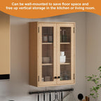 Glass Door Bookcase, Metal Display Cabinet with 2 Fixed Shelves, Wall-Mountable, Anti-Tip Safe Design, Compact Storage for Home Office, Kitchen, Living Room (Wood Tone)