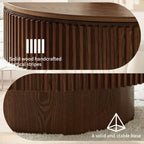 Round Coffee Table with Storage, Small Solid Wood Coffee Table for Living Room, Mid Century Modern Circle Center Tables for Small Space Apartment (31.5''D×14''H-Walnut)