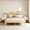 COMASACH Bamboo Wood Queen Bed Frame with Storage Headboard,14 Inch High Solid Queen Size Bed Frame, Metal Slats Support, Heavy Duty, No Box Spring Needed