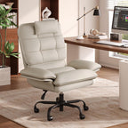 Bestier Cross Legged Office Chair Criss Cross Chair with Adjustable Arms 135° Reclining PU Leather Executive Chair with Wheels Big and Tall Computer Desk Chair for Home Office Beige