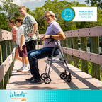 Stander Wonder Rollator Plus, Lightweight Folding Mobility Rolling-Walker, EZ Fold-N-Go-Rollator for Seniors and Adults, 6-inch Wheels, Locking Brakes and Padded Seat with Backrest, Black Walnut