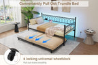 IDEALHOUSE Twin Size Daybed with Trundle, Sofa Bed Frame with Charging Station and LED Lights, Heavy Duty Metal Bed Frame, for Small Spaces, Living Room, Bedroom, Apartment, Black