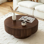 Rovibek Fluted Round Coffee Table, 31.5" Modern Wooden Coffee Table with Fluted Base, Circle Accent Center Table for Living Room Apartment Office Small Space, Easy Assembly (Walnut)