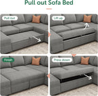 HONBAY Modular Sectional Sleeper Sofa Bed, Chenille Pull Out Couch with Storage Ottoman, U Shaped Sectional Couches for Living Room, Warm Grey