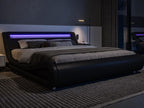 Allewie Full Size LED Platform Bed Frame with Adjustable Headboard/No Box Spring Need/Easy Assembly/Faux Leather in Black
