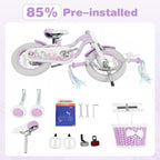 Olakids Kids Bike, 12 14 16 18 20 Inch Mermaid Theme Girls Bicycle with Training Wheels Basket Adjustable Seat and Handlebar Dual Brake