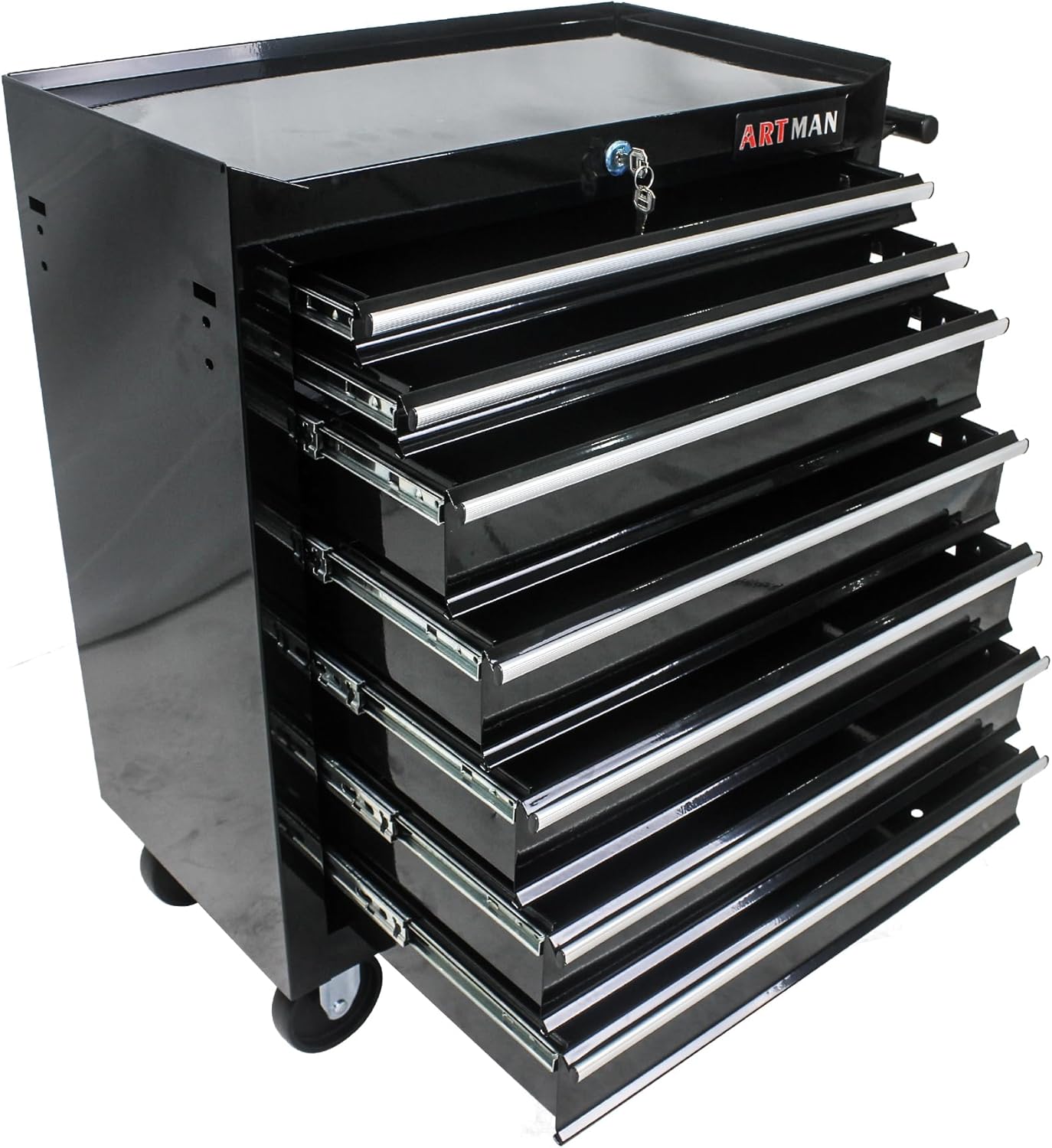 7-Drawer Rolling Tool Chest Cabinet, Large Capacity Metal Tool Box with Wheels and Keyed Locking, Roll Around Storage Organizer Tool Cart for Garage, Warehouse, Work Shop (Black04)