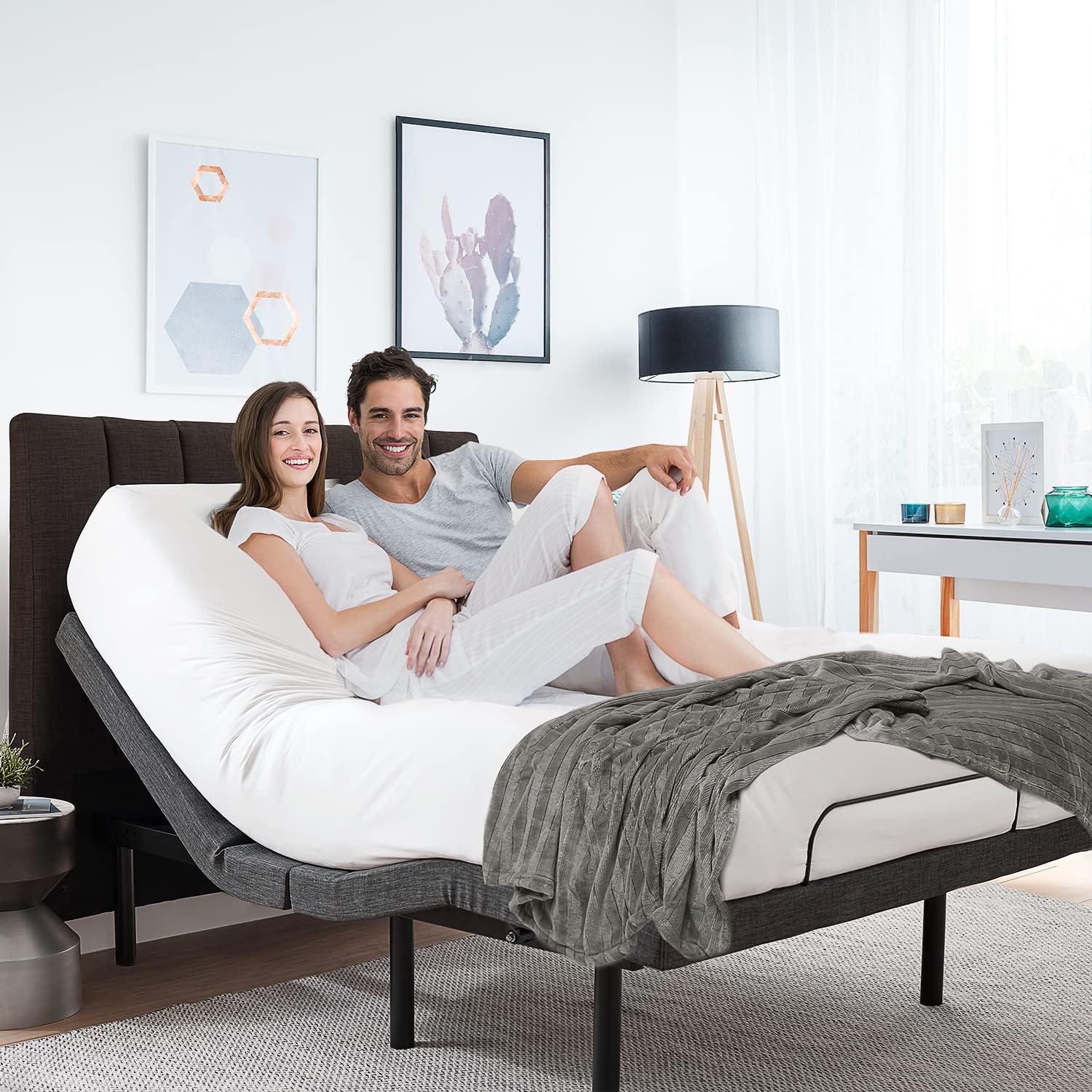 Nestl Adjustable Bed Frame, Zero Clearance Adjustable Massage Bed Frame, Adjustable Bed Base Head & Foot Massage, Wireless Remote Fast & Easy Assembly, USB Ports, LED Light, Cal King Size Bed Frame