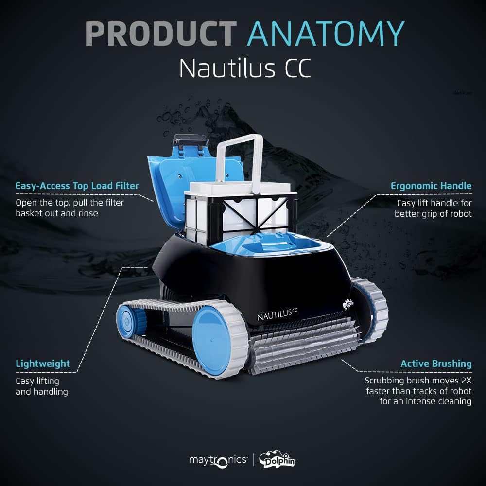 Dolphin Nautilus CC Automatic Robotic Pool Vacuum Cleaner  Always Cleaning  Never Charging  Includes Caddy for Easy Transport and Storage  Ideal for In-Ground Pools up to 33 FT in Length