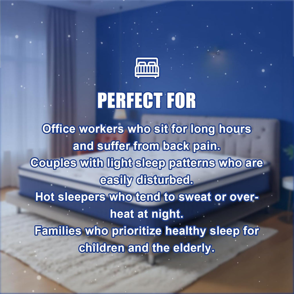 King Size Mattress 80 * 76 * 14 Inches Soft and Breathable Cotton Ergonomic Design Individually Pocketed Reinforced Springs All Around Quiet Sleep Comfort and Durable