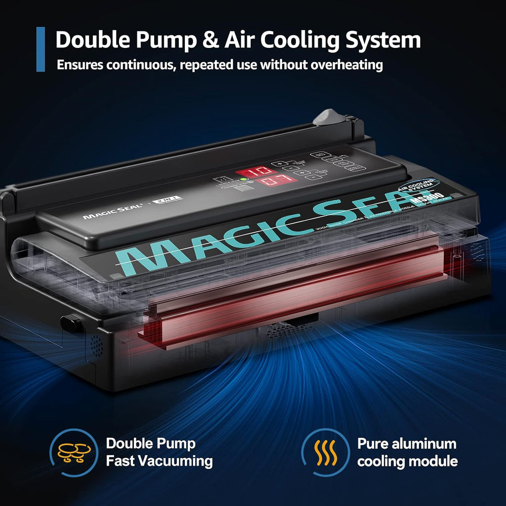 MAGIC SEAL MS300 Precision Vacuum Sealer Machine, Commercial Double Pump Food Sealer with Built-in Auto Cooling System, Compatible with Mylar, Smooth and Embossed Bags, Extra Wide 8 mm Seal
