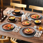 vancasso Plates and Bowls Sets, 18 Pieces Stoneware Dinnerware Sets for 6, Kitchen Dish Set Mircowave and Dishwasher Safe Ceramic Dishware, Dark Brown, Series AMBER
