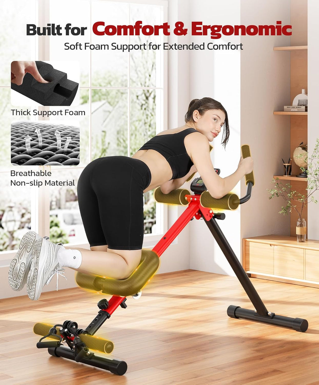 Yoleo Multi-Functional Ab Machine, Foldable Ab Workout Equipment, Ab Trainer Machine for Stomach Workout, Ab Crunch & Rowing Machine with Foam Support,7-Length Adjustable Ab Machine for Home Exercise
