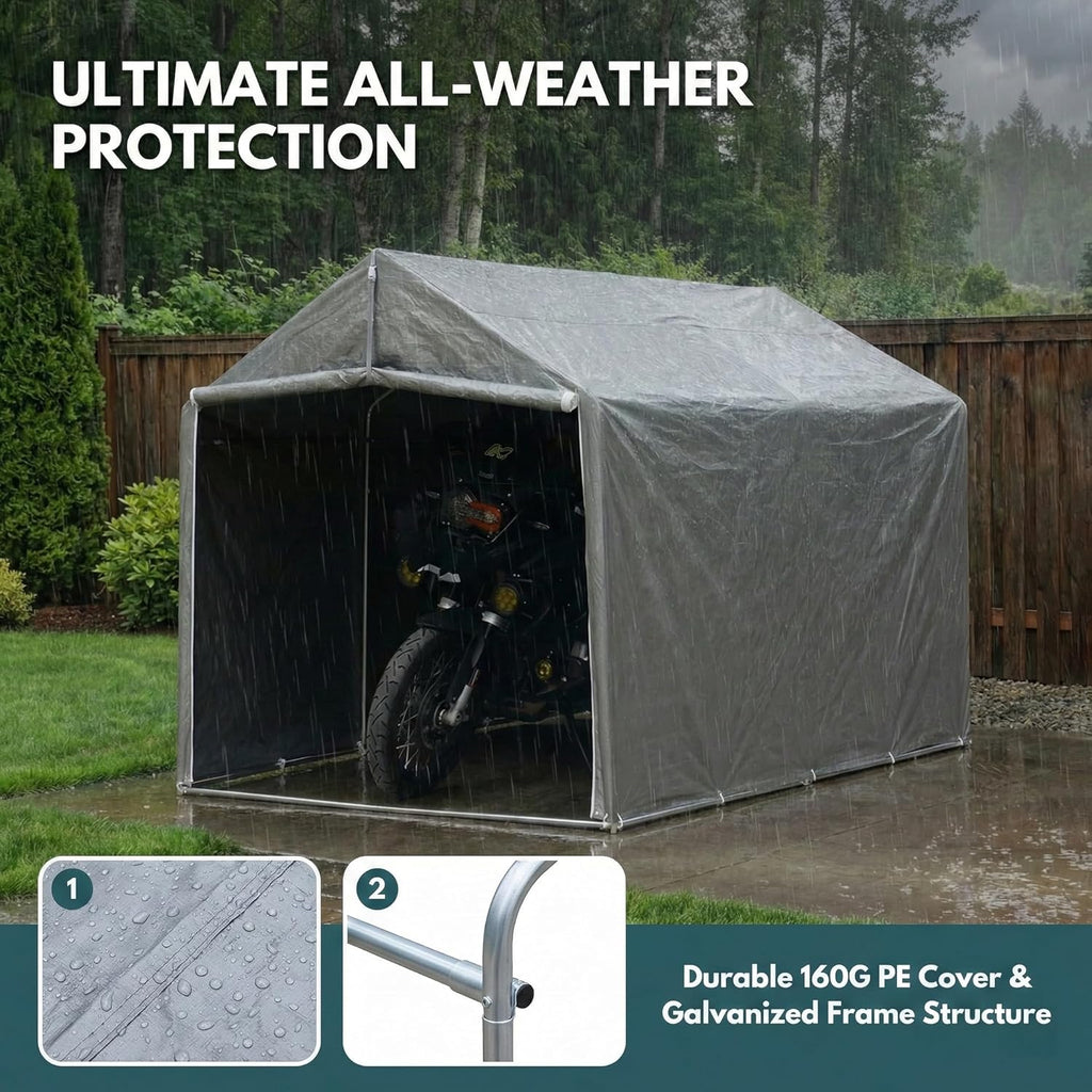 Outdoor Storage Portable Shed, 3/4 inch Thick Support Rods & Bolted Frame (Not Socket), Rolled Up Doors and Ventilation Window, Tent Garage 6 × 8 × 6 FT