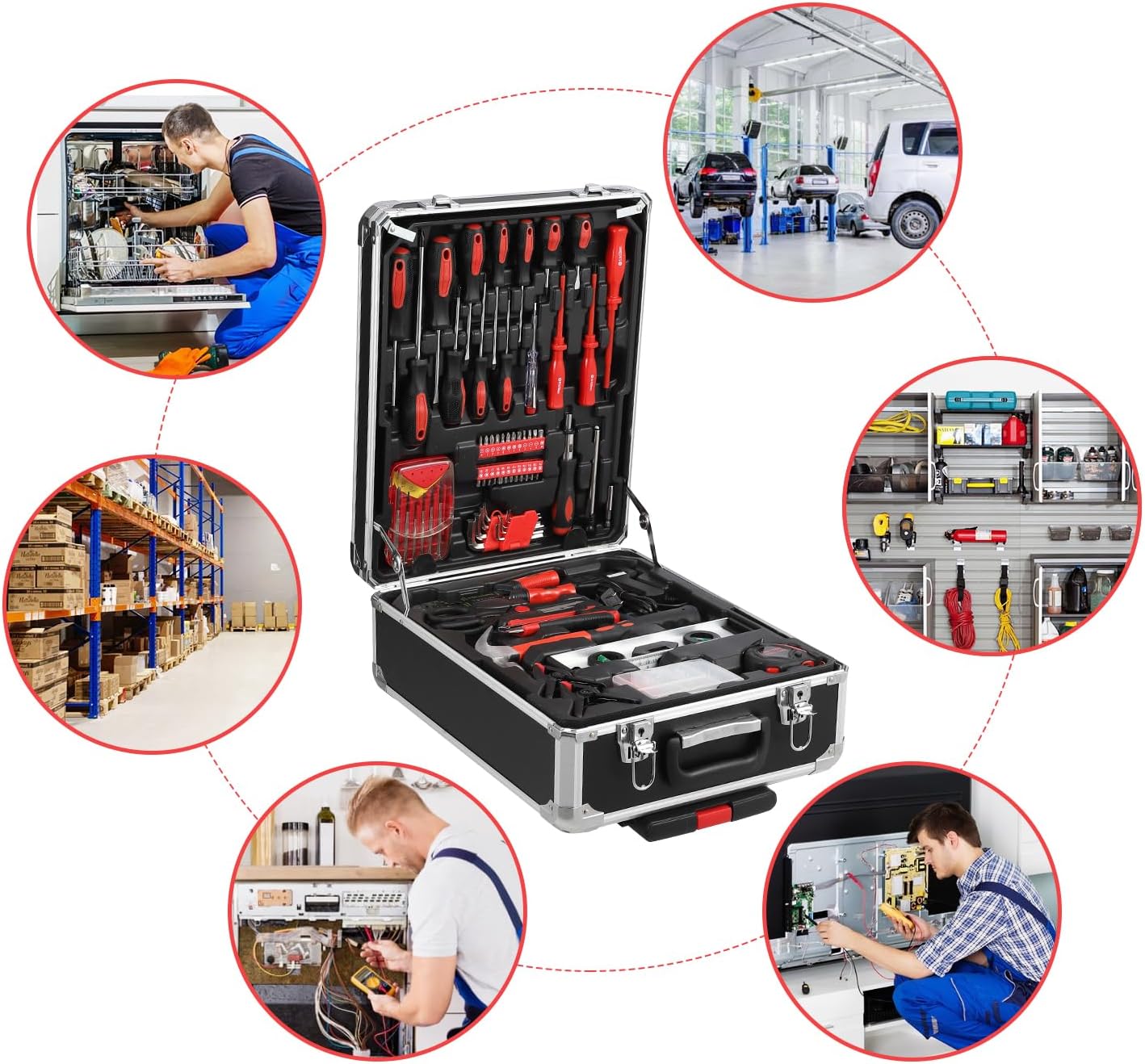 800 PCS Home Tool Set with Rolling Tool Box, Professional Mechanic Repair Kit, General Household Hand Tool Set with Aluminum Trolley Case for Homeowner, DIY