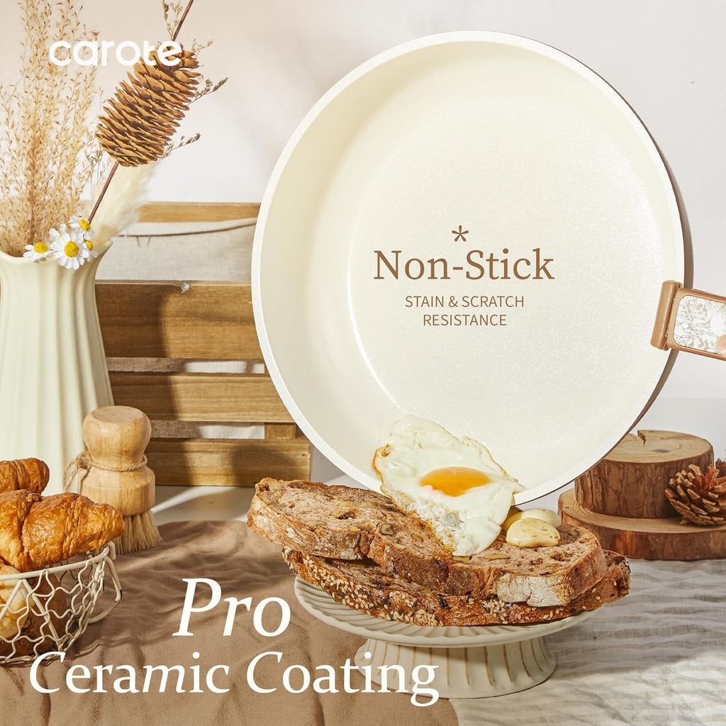 CAROTE 25-Piece Ceramic Cookware Set, Nonstick Pots and Pans Set with Detachable Handle, Non-Toxic Kitchen Cooking Set, Dishwasher & Oven Safe, Induction Compatible, PFAS Free, Chocolate