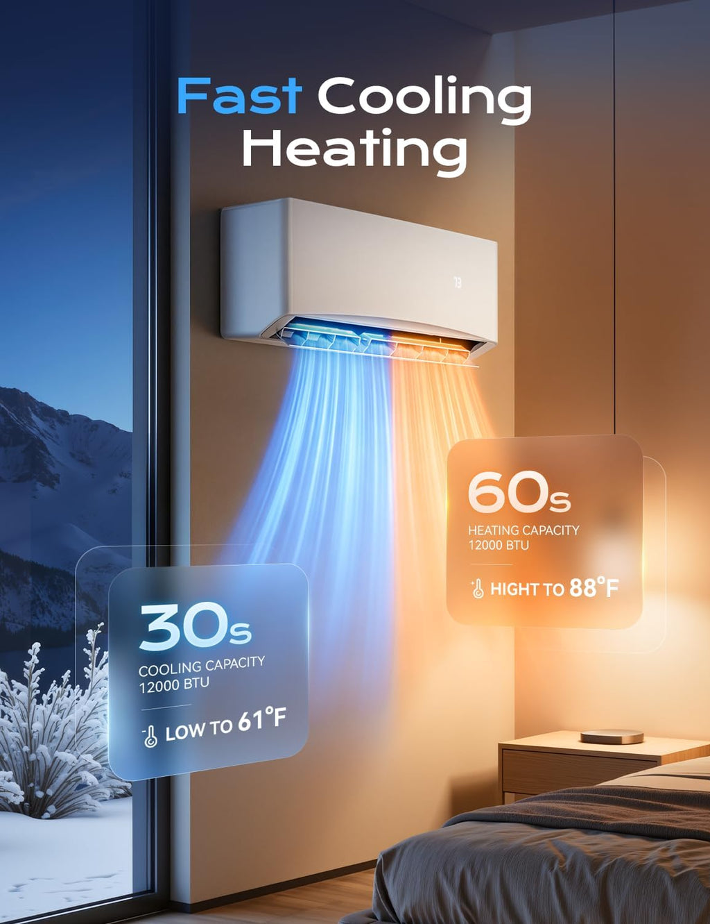 Tehanld Mini Split Ac/Heating System - 12000 BTU Mini Split Air Conditioner with Heat Pump, 19 SEER2 115V Energy Efficient AC Unit Up to 750 Sq.Ft, Complete Installation Kit