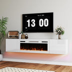 Real Relax 70" Floating TV Stand with 36" Electric Fireplace, Wall Mounted Entertainment Center with Storage, Remote Control, Modern LED Lights Fireplace TV Console for TVs Up to 80", All White