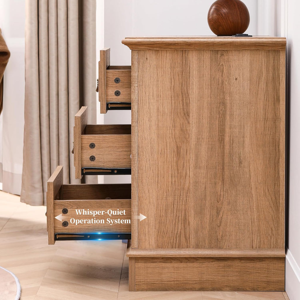 Farmhouse Dresser and Nightstand Sets, 6-Drawer with 7 Drawer Dresser & 3 Drawer Nightstand Sets, 4 Pieces Rustic Wood Bedroom Furniture Set for Home, Bedroom, Hallway(Natural)