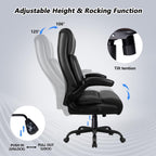 Big and Tall Office Chair 400LBS, Heavy Duty Executive Office Desk Chair with Flip-up Armrest, Ergonomic Swivel High Back Office Chairs with Lumbar Support, PU Leather, Black