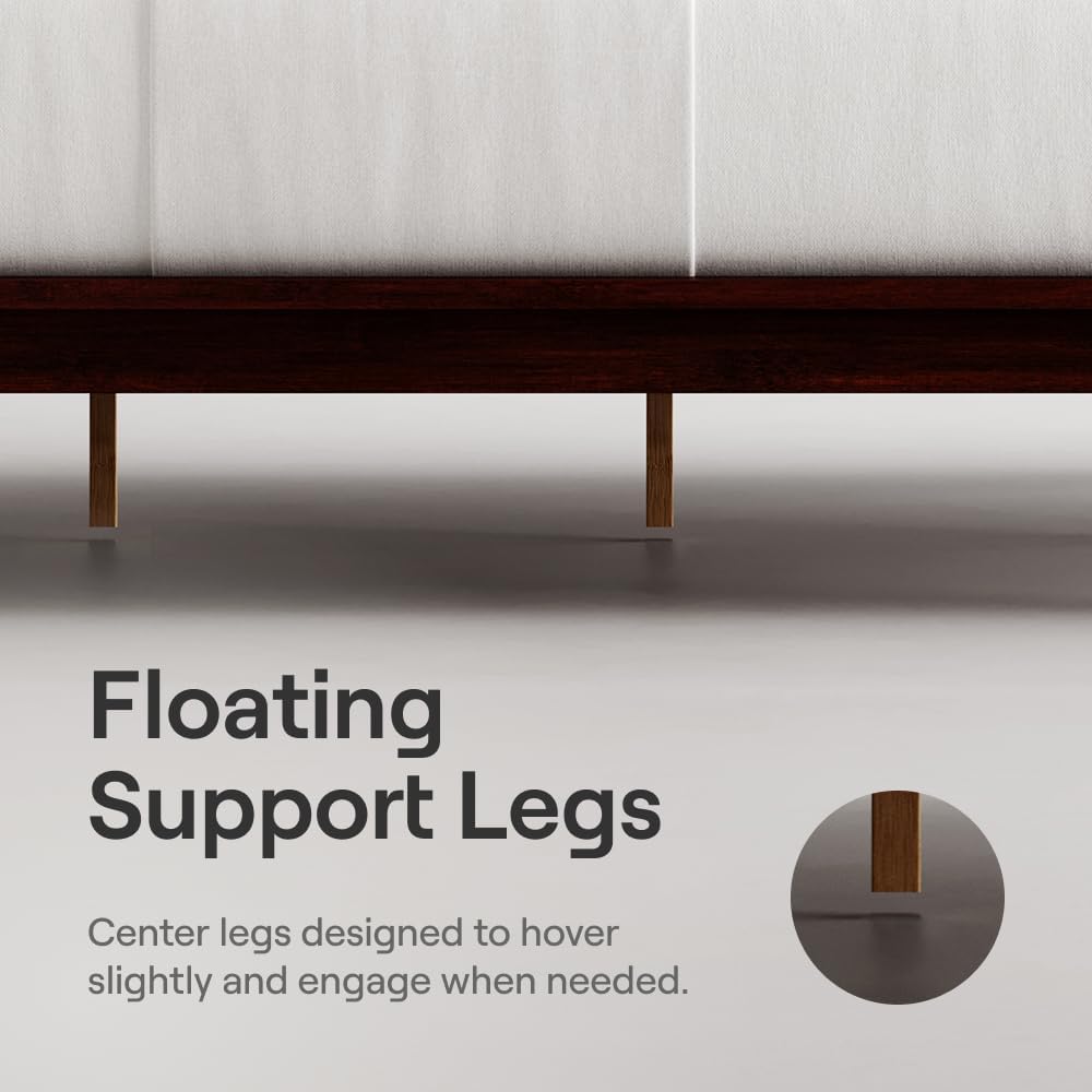 Nectar Bamboo Platform Bed Frame - Full - Walnut - Floating Center Support Legs - 12” Height - Easy Tool Free Set Up - Contemporary and Durable - Sturdy Wooden Support Slats - Holds Up to 800 Pounds