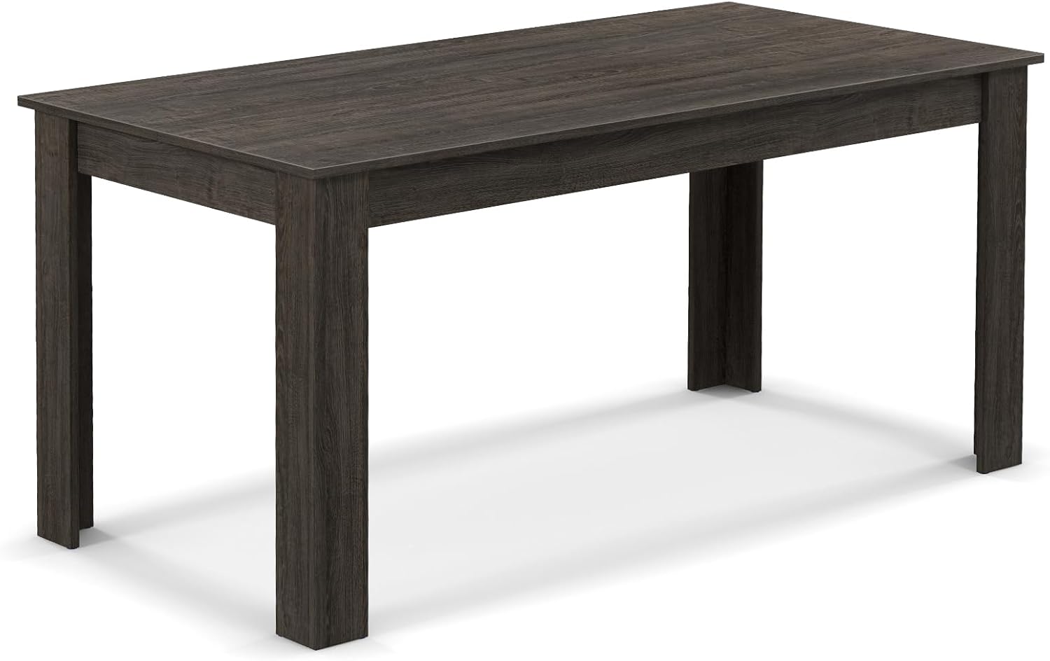 COSTWAY 63' Rectangular Dining Table for 4-6 People, Modern Farmhouse Dinette Table with Large Computer Workstation, Grey