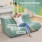 Bean Bag Chairs for Adults Giant Bean Bag Chair Memory Foam BeanBag Chair Bean Bag Sofa with Filler Faux Fur Fireside Beanbags Lazy Sofa for Living Room Bedroom Office (Green Chevron, 3-Seater)