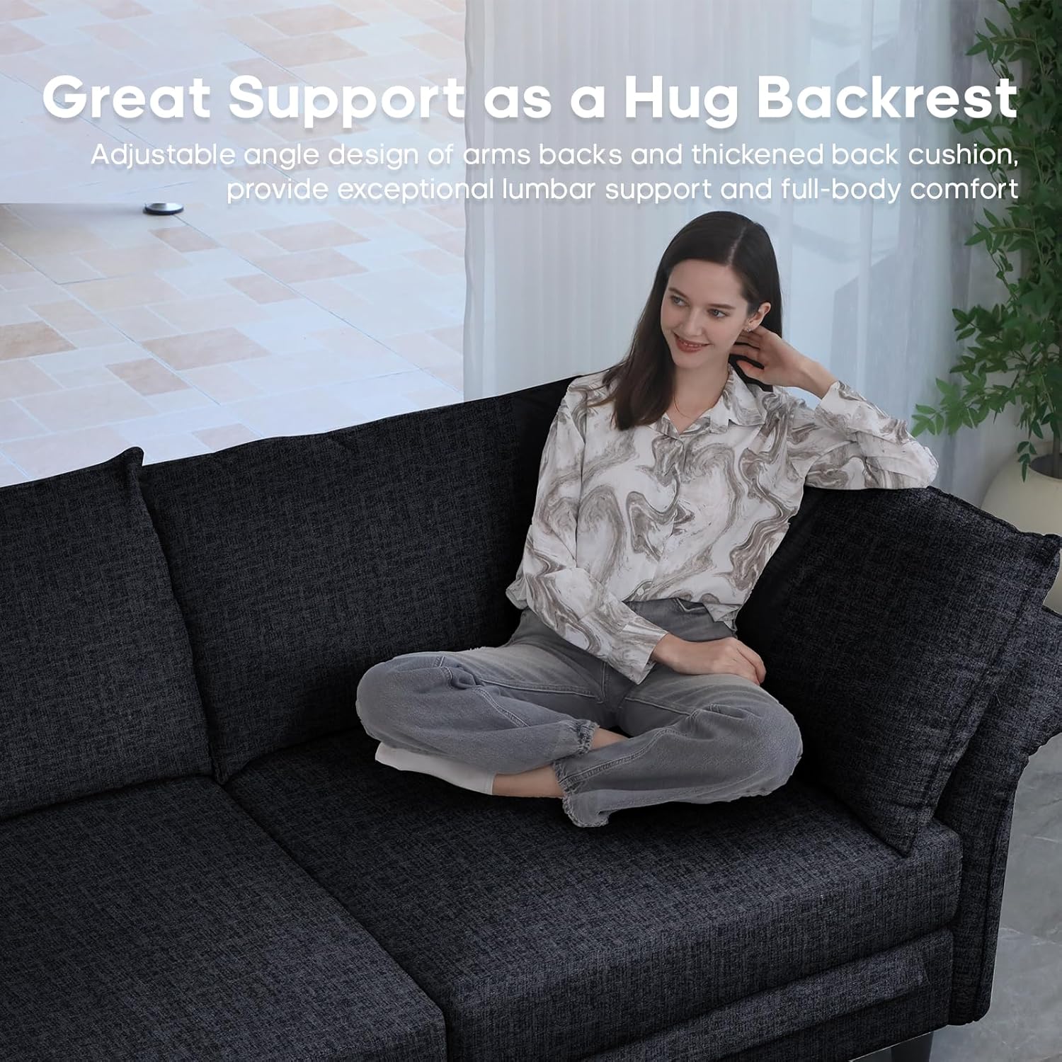 159" Oversized Cloud Couch Sectional with Storage, Extra Wide Deep Modular Sectional Sofa for Living Room with Adjustable Arms, High Back, U Shaped, 6 Seater, Dark Grey Chenille | Extra Large Seat, Thick Plush Cushion, FSC Certified Fabric
