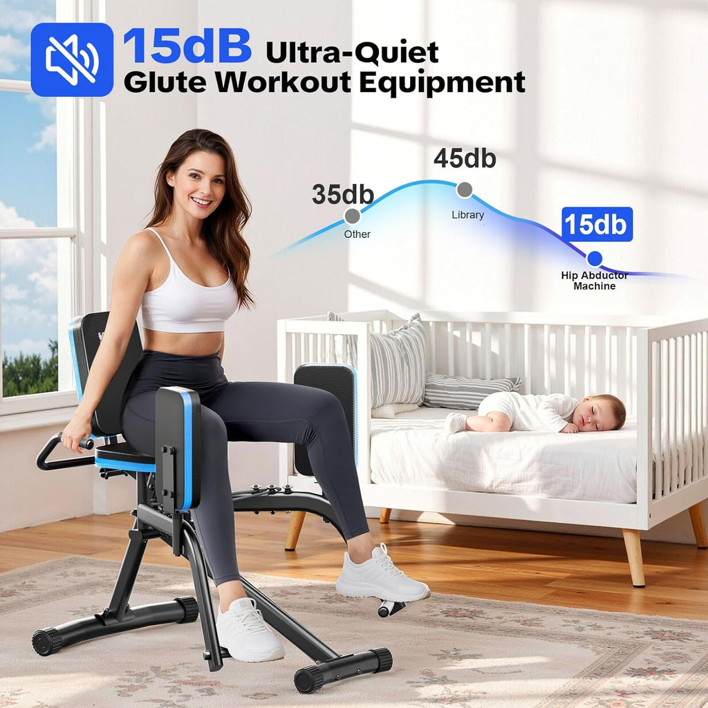Hip Abductor Machine for Home Gym, 6-Level Thigh Exercise Equipment w/ Bonus Resistance Band | Compact Plush Padding Glute Machine, Booty Builder & Thigh Toner for Women Men