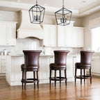 Maven Lane Pullman Bar Stool 31 Inches – Set of 4 – Swivel Stools with Footrest – Dark Brown Solid Wood Frame & Brown Faux Leather Upholstery – Perfect for Bars, Pub Tables & Tall Kitchen Counters