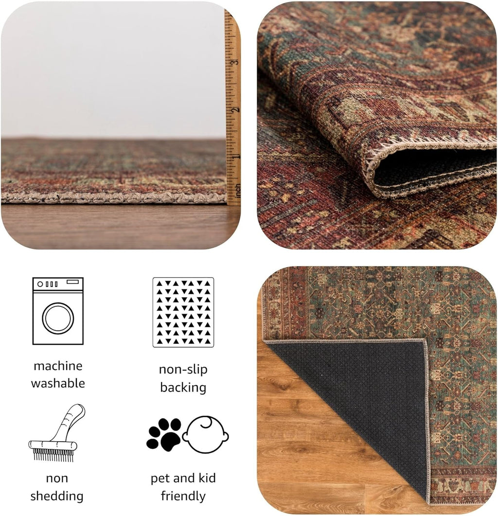 Keen Home Design 10x14 Rug - Machine Washable Area Rug with Non-Slip Backing, Ideal for Living Room, Dining Room, Bedroom - Vintage, Easy Clean, Durable, Low Pile Rug - (9'7" x 14')