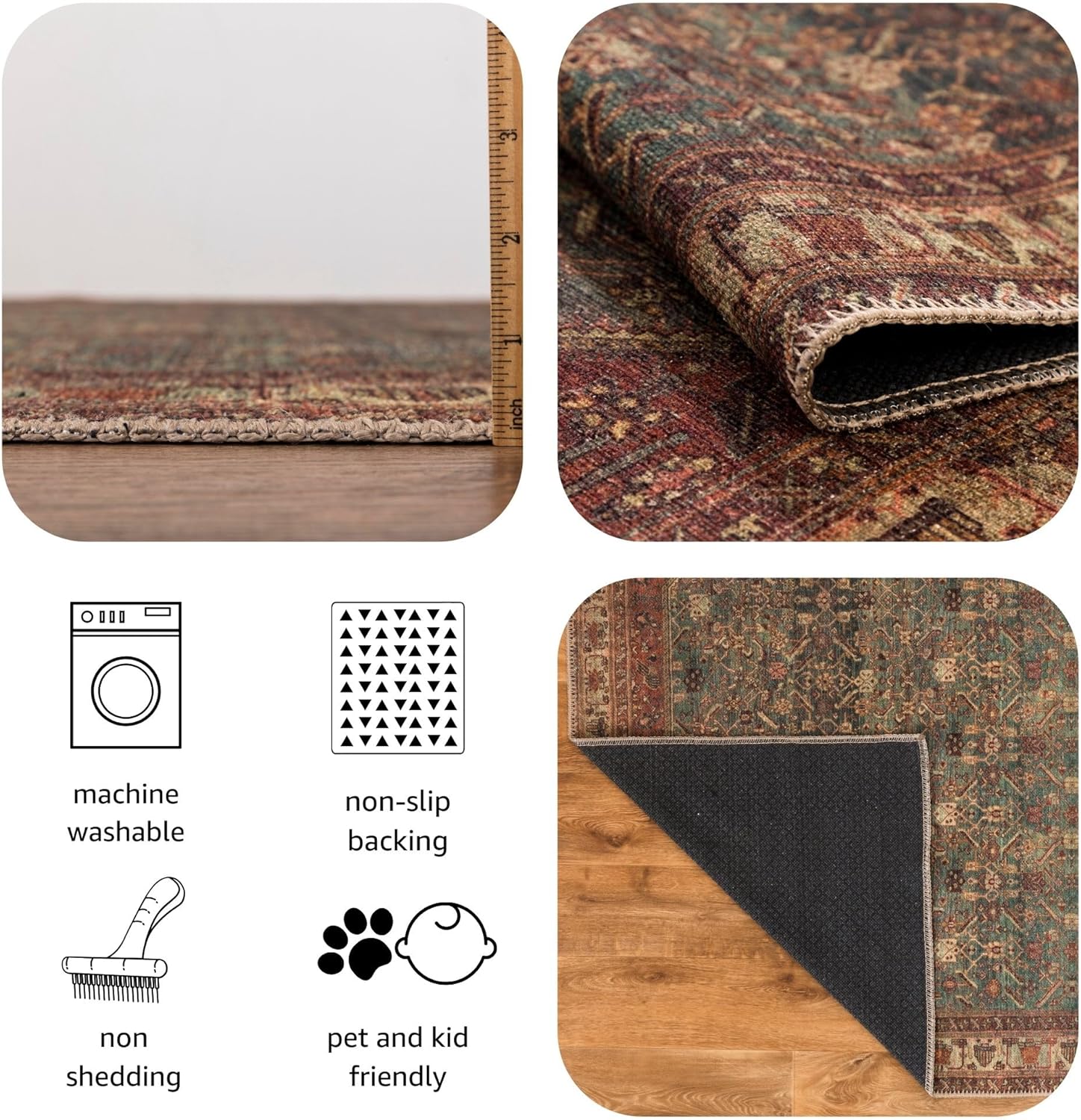 Keen Home Design 10x14 Rug - Machine Washable Area Rug with Non-Slip Backing, Ideal for Living Room, Dining Room, Bedroom - Vintage, Easy Clean, Durable, Low Pile Rug - (9'7" x 14')