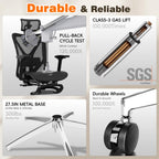 GABRYLLY Ergonomic Office Chair with Footrest, 135° Reclining Desk Chair with Adjustable Lumbar Support,3D Armrest,Headrest & Large Steel Base, 300LBS Heavy Duty Mesh Chair