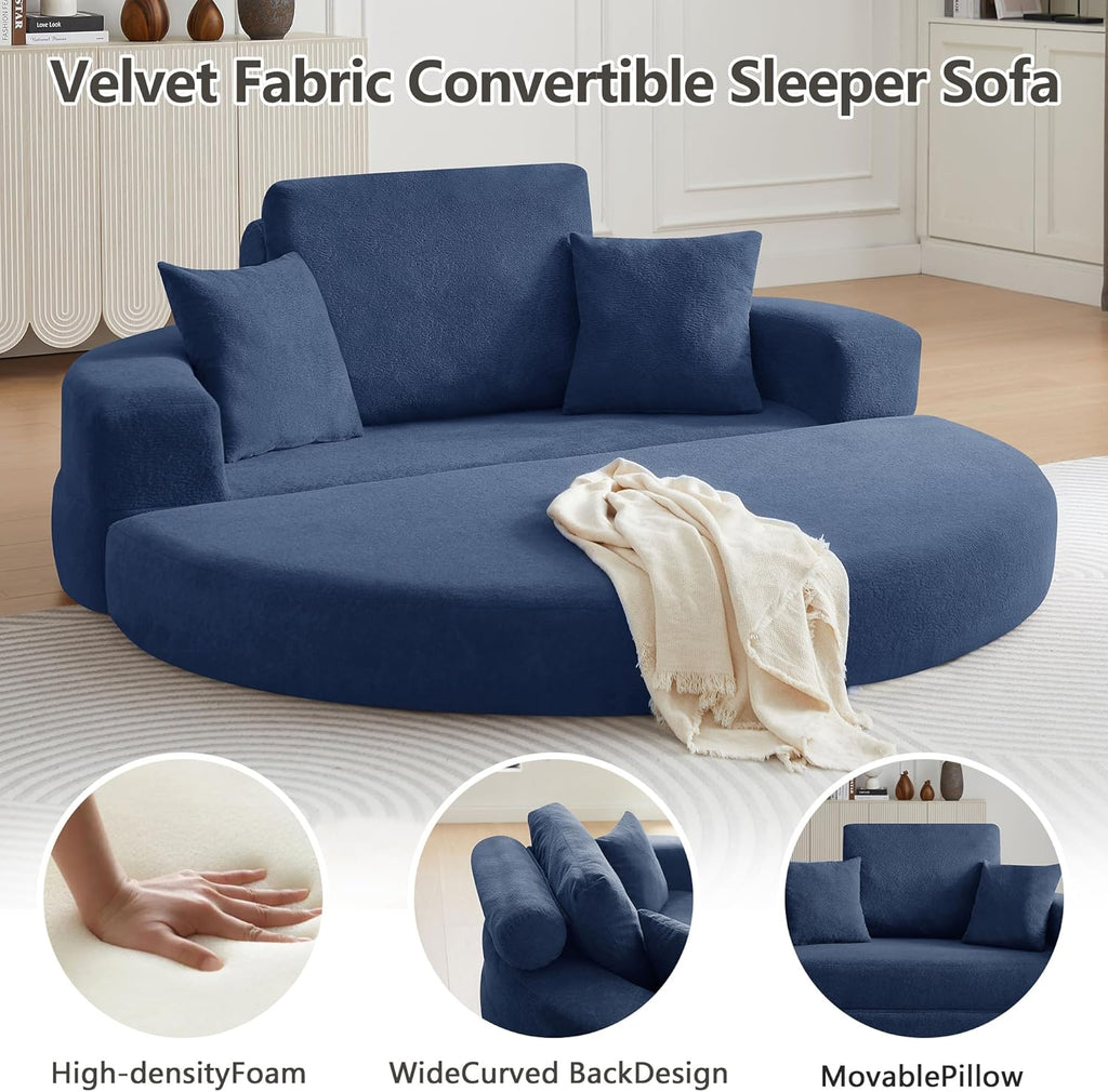71" Boneless Couch Sofa Bed Oversized Round Couch 2-in-1 Foldable Floor Loveseat Sofa for Living Room and Apartment No Assembly.(Blue, 71")